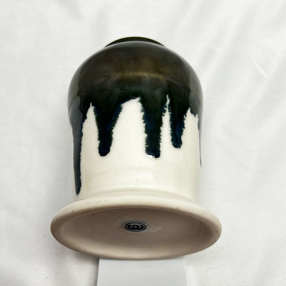 Hand Crafted Art Pottery Vase Drip Metallic Glaze 5 1/2" Teal Tone Lined Branded - Picture 2 of 9